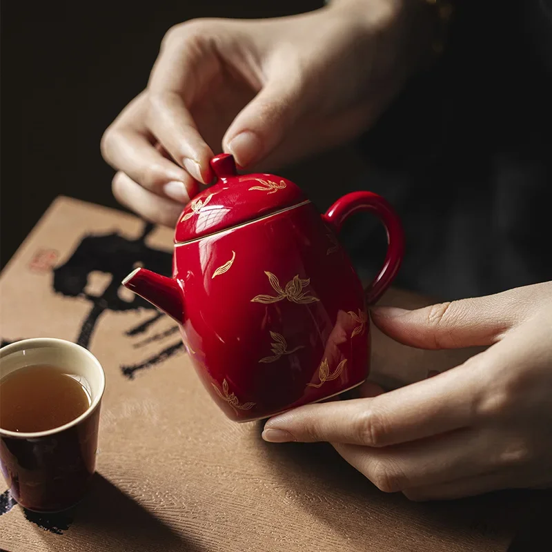 130ML Langhong Bronzing Autumn Water Orchid Ceramic Teapot KungFu TeaSet Household Ball Hole Filter Hand-held Pot Brewing Teapot