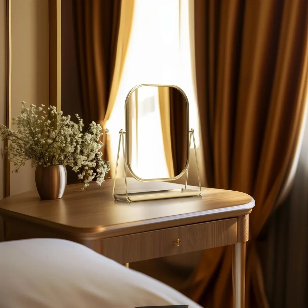 Modern Gold Tabletop Mirror Durable Vanity Easel Mirror Adjustable Tilt Perfect Makeup Grooming Home Decor Chic Accent