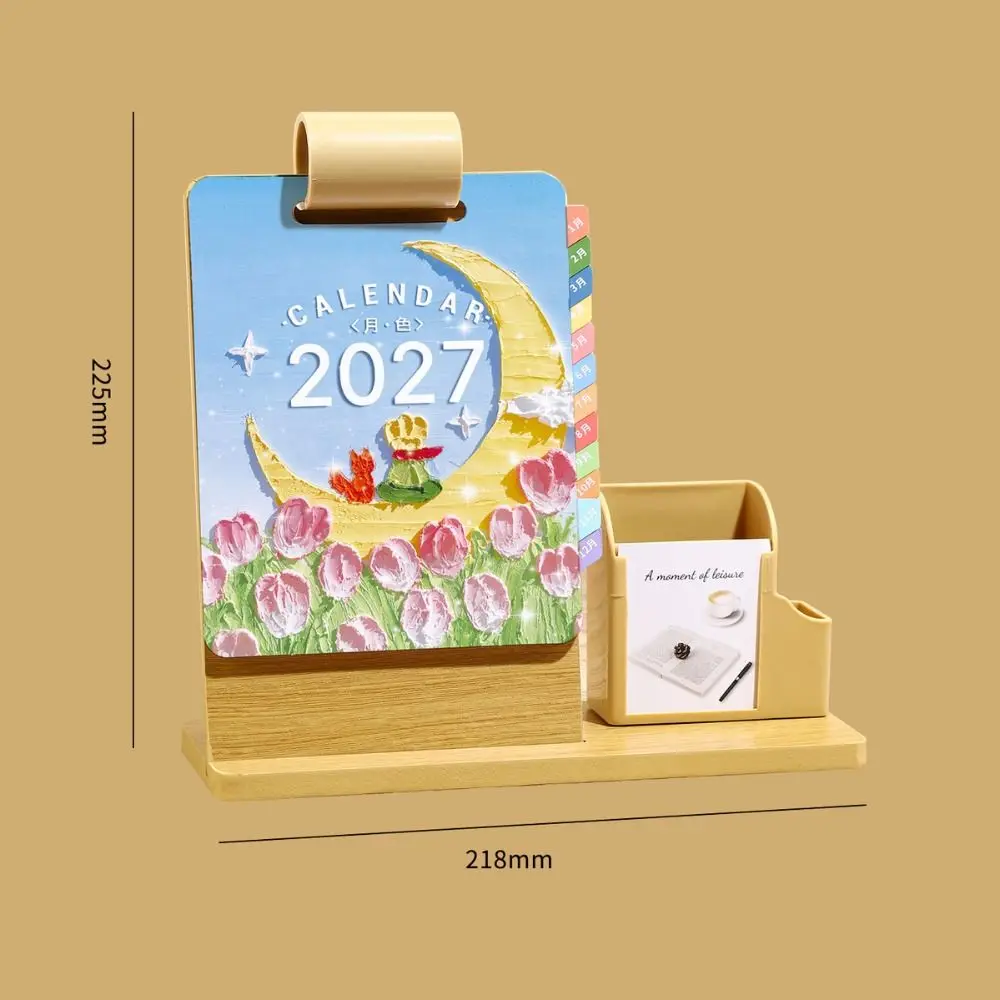 Creative Wood 2027 Desk Calendar Multifunctional Creative 2027 Calendar Organizer Pen Holder Desktop Planner Stand Office Use 6