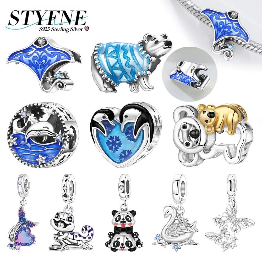 Original Charms S925 Silver Ocean World Charm Dolphin Devil Fish Penguin Polar Bear Beads Fit Diy Bracelet Women Jewelry Gift