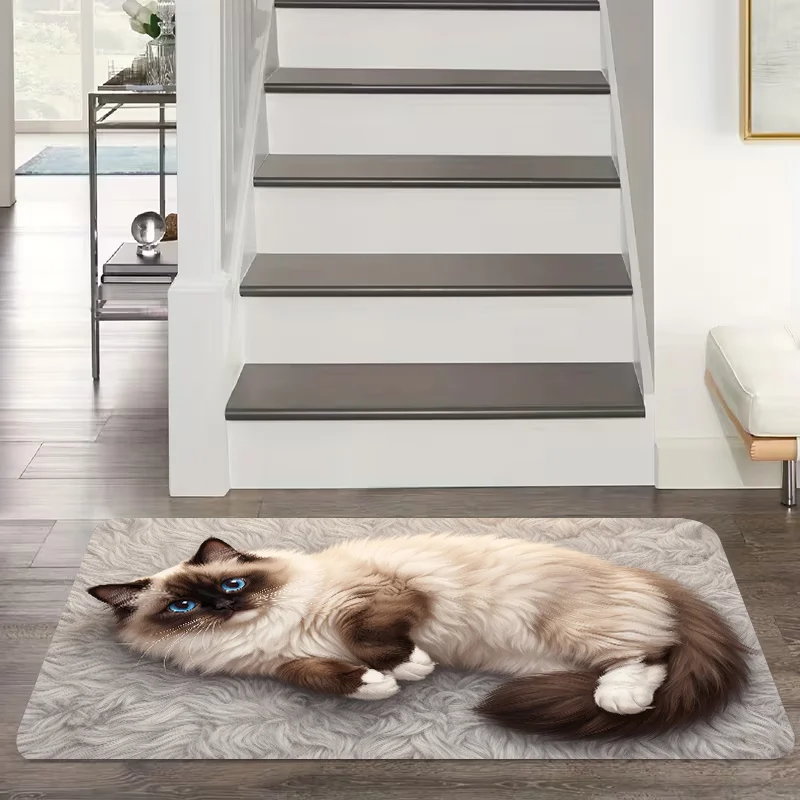 1pc, 2D Flat Ragdoll Cat Lying Down Realistic Pet Flannel Area Rug Non Slip Cute Animal Carpet For Bedroom Living Room Floor