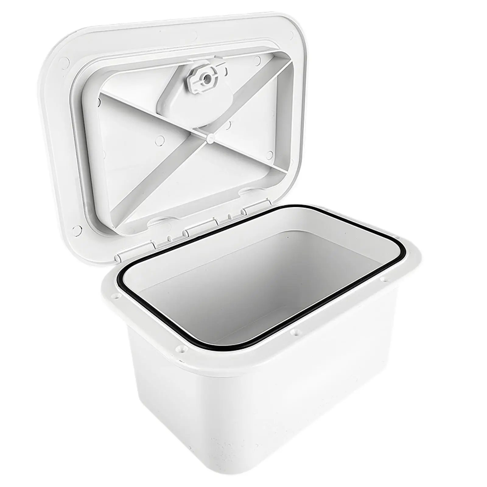 Marine Deck Storage Box Rotate to Open and Close for Yacht White Locking Built in Inspection Organizer Boat Tool Box