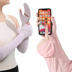 Ice Silk Sunscreen Sleeve Women's Long Gloves Driving Arm Guard Sleeve Anti-UV Thin Summer Sports Cycling Loose Non-slip Sleeve