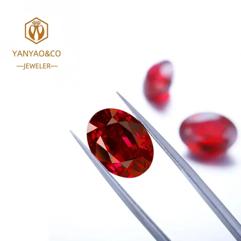 YanYao Jewelry  2024 Hot Sale Oval Red Lab Ruby Loose Gemstones for Jewelry Making