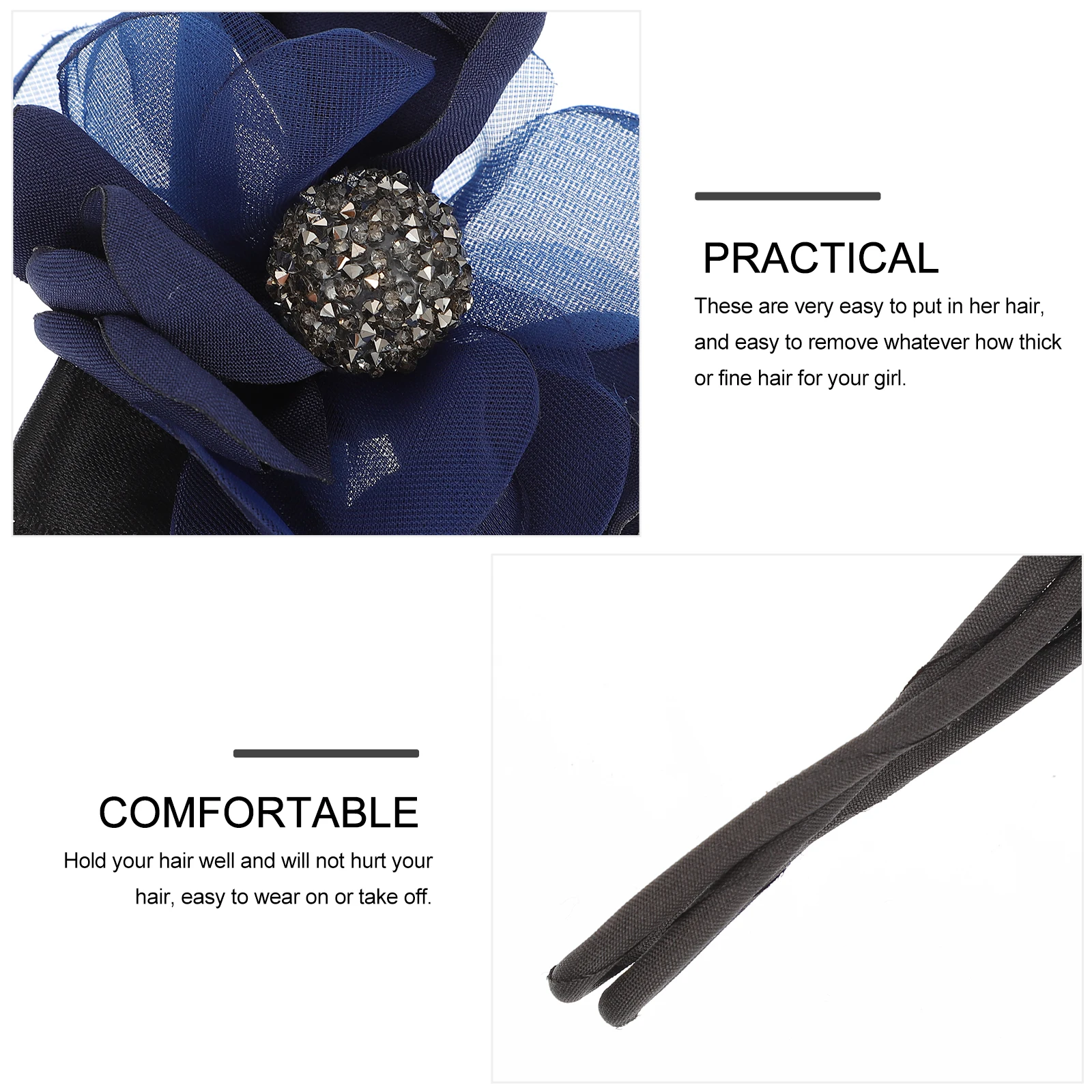 

2Pcs Hair Styling Tools Rhinestone Pearl Flower Bride Rope Easy to Use for Party Travel School Work Birthday Gifts
