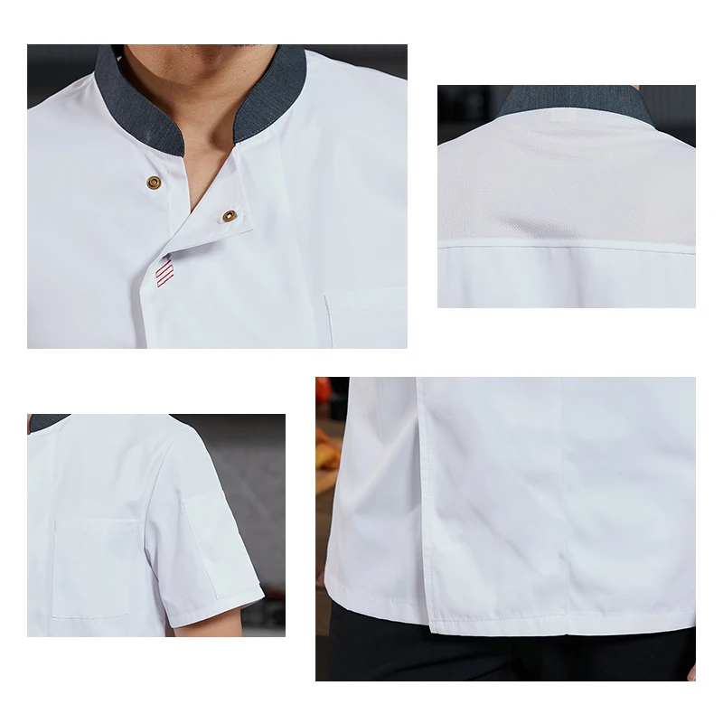 Unisex Chef-Jas Zomer Keuken Shirts Hotel Restaurant Kelner Uniformen Bakkerij Werkkleding Comfortabele Kookkleding Tops