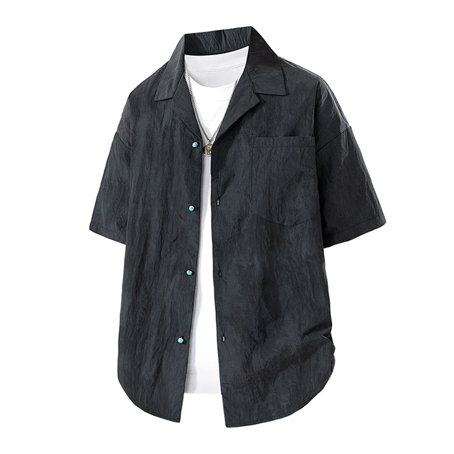 Summer Cargo Shirts Men 8XL Plus Size Short Sleeve Shirts Fashion Casual Solid Color Shirts Male Summer Tops Big Size 8XL