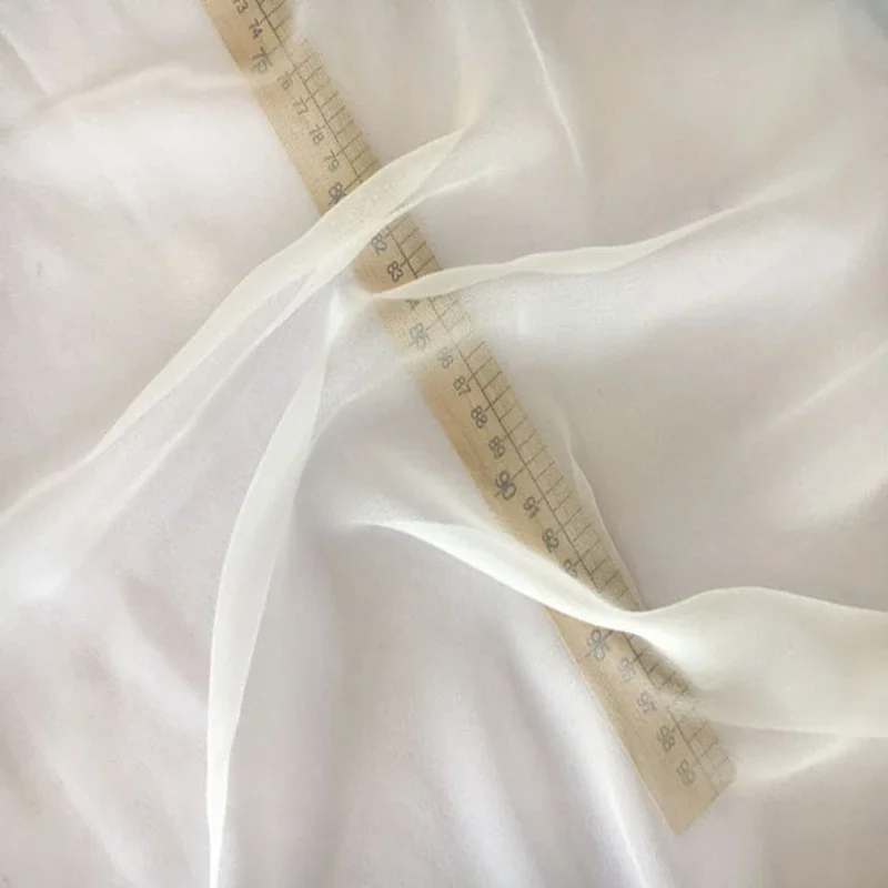 15 Meters 3.5 Mm 100% Mulberry Silk Tulle Thin Gauze Fabric Off White Color 90 Cm Width  For Wedding Dress Scarf