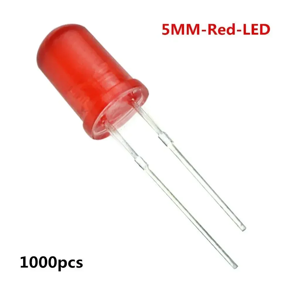 원형 LED 다이오드 5mm 모듬 키트, 흰색 녹색 빨간색 파란색 노란색 DIY 발광 다이오드 F5, 1000 개