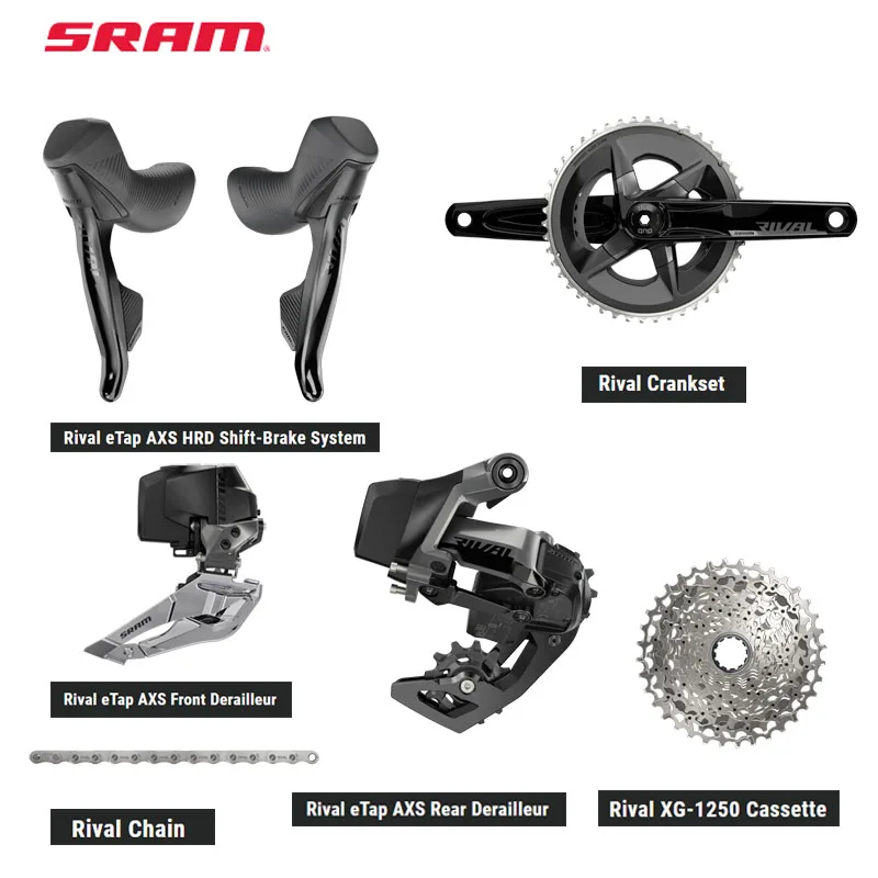 

SRAM Rival eTap AXS Groupset HRD Shift-Brake System Rear Derailleur Front Derailleur Rival Crankset Rival XG-1250 Cassette