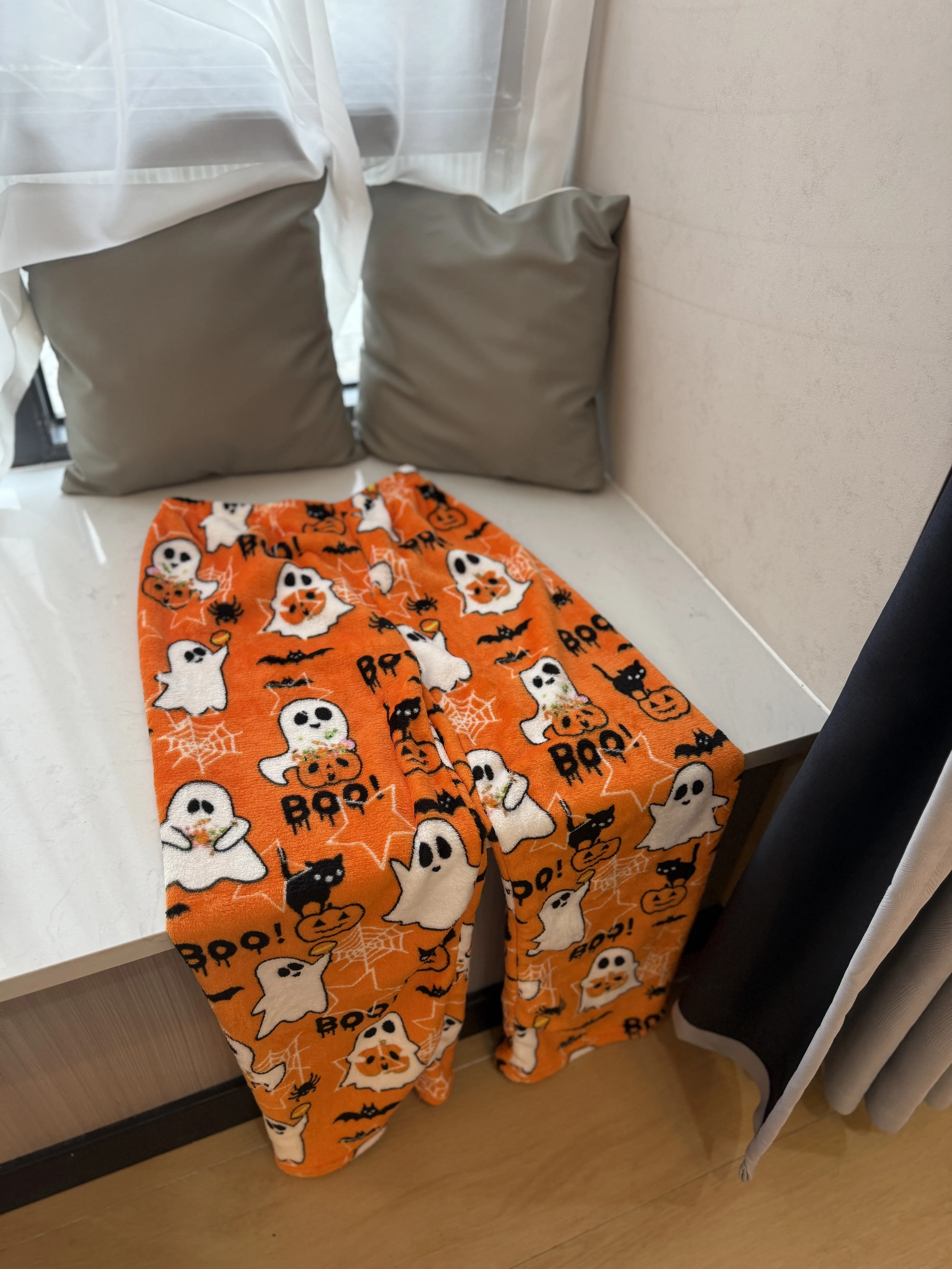 Halloween Loungewear Pants Cartoon Flannel Pajama Autumn Winter Casual Loose Trousers Ghost Pumpkin Halloween Gift
