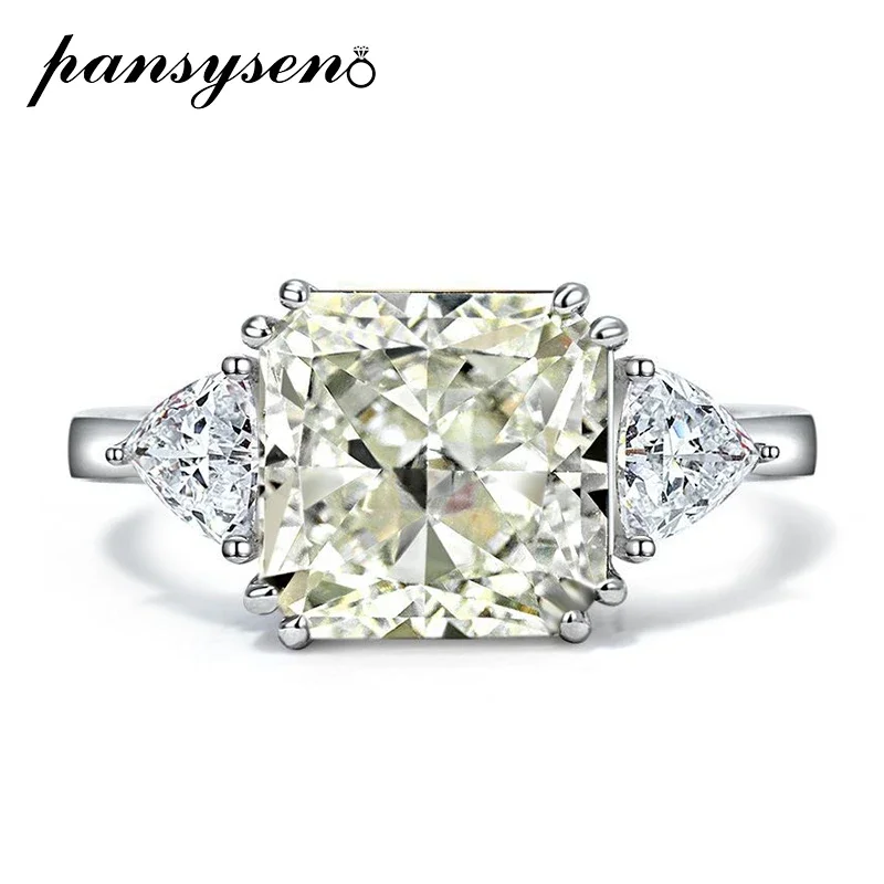 

PANSYSEN Top Quality 925 Sterling Silver Crushed Ice Cut G Color High Carbon Diamond Wedding Engagement Ring for Women