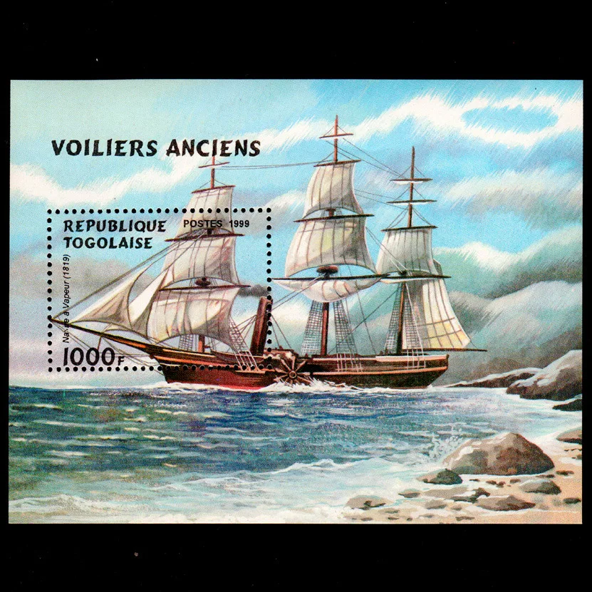 Togo Post Stamps Postage Y1999 Sailing Ship of 1819 Steam Engine Galleon 1 New Collectible Postage Stamps Material For Scrapbook