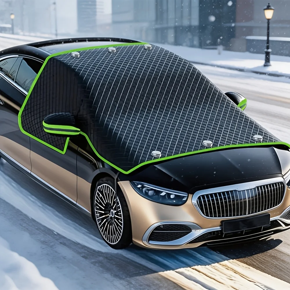 Thick Frost Ice Sun Shade Protector with Mirror Pocket, Reflective Strip, All Weather Sedan