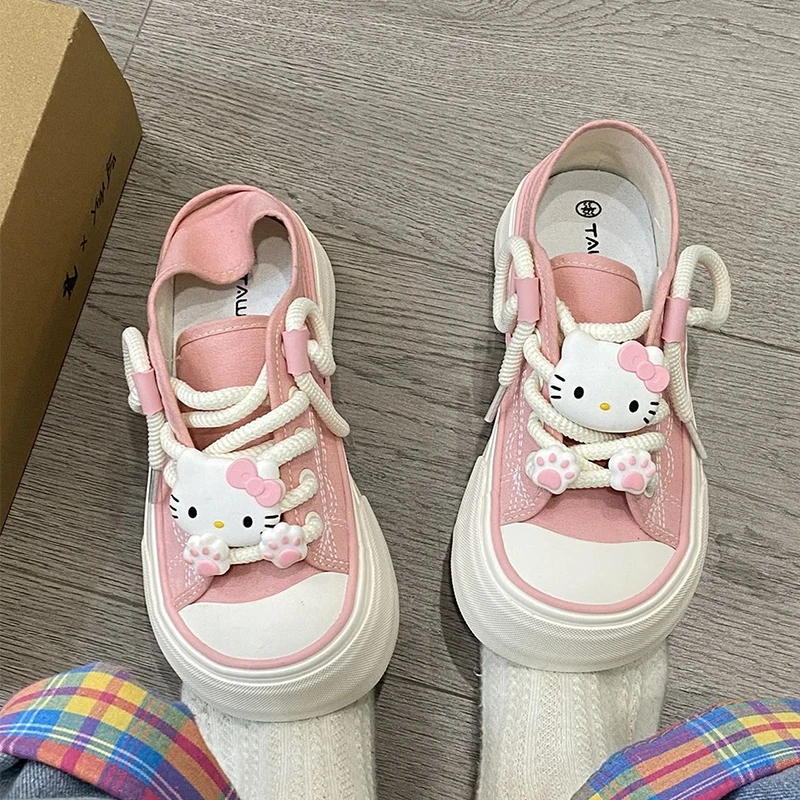 

2024 Sanrio Hello Kitty Y2K Canvas Shoes Girl Heart Cartoon Cute Anime Pink Breathable Shoes Women Tide Board Shoes Kid Gift