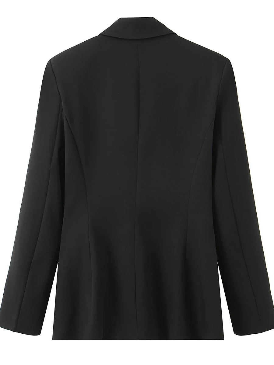 Business Style Women's Black Shirt Collar Single Button Suit Jacket Regular Shoulder Long Sleeve Polyester Fiber Office Wear