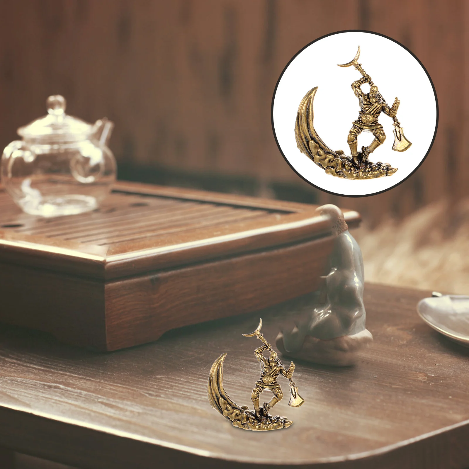 

Drifting Monk Brass Statue Chinese Feng Shui Style Desk Ornament Office Home Decor Protection Fortune Sculpture