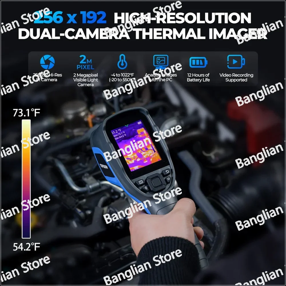 256 X 192 Infrared High-resolution Dual Camera Thermal Imaging Camera, 12 Hour Battery Life, 2MP Visible Light