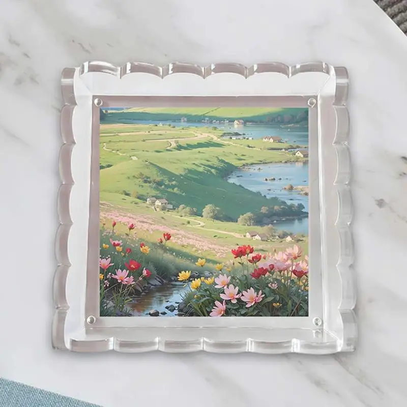 Fan-shaped acrylic tray Magnetic pad Decorative photo frame desktop storage tray Necklace ring key storage tray