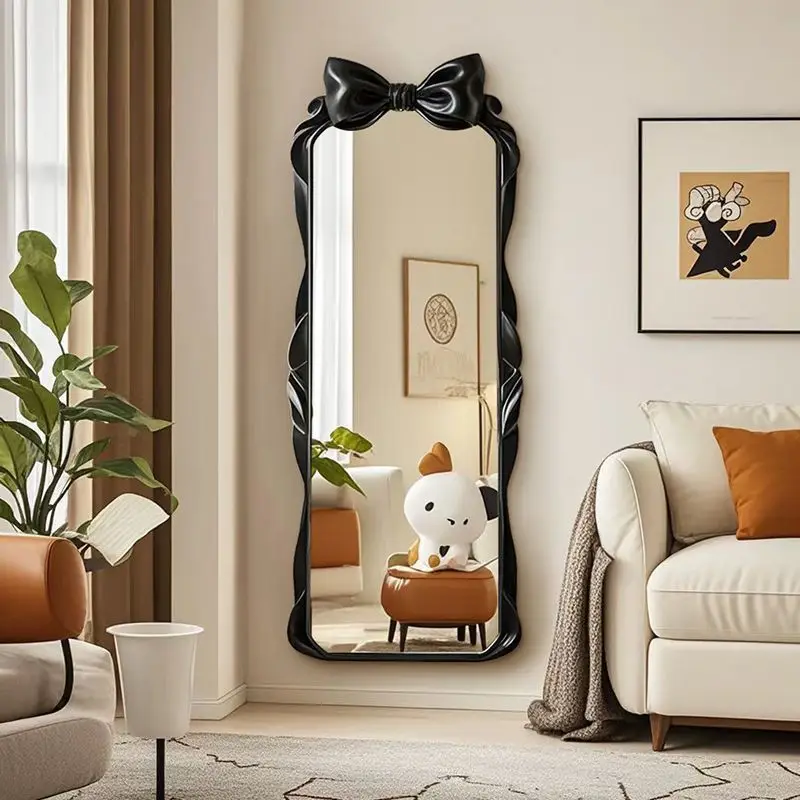 French retro wall-mounted full-length mirror floor-to-ceiling full-length mirror light luxury bow creative fitting mirror