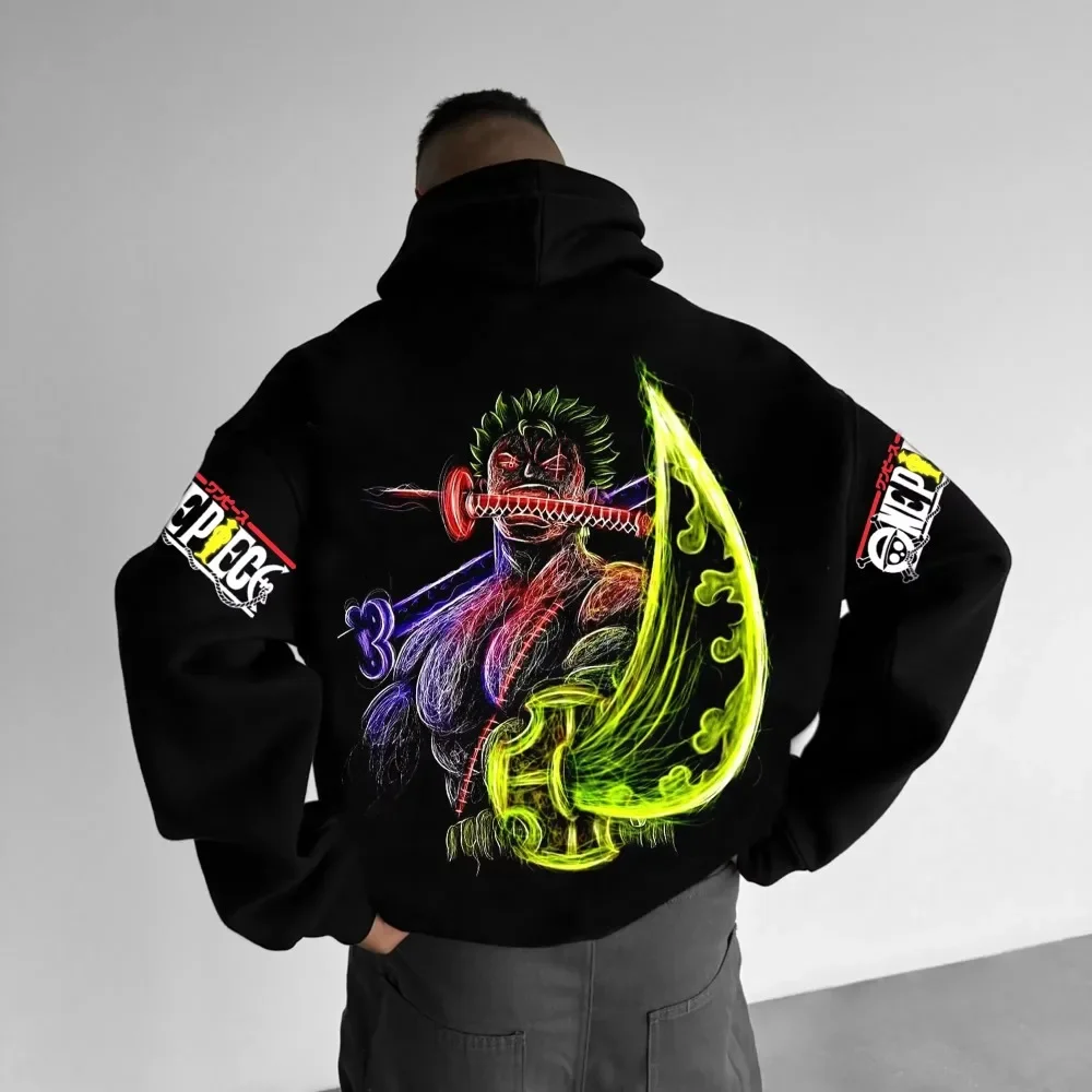 ワンピースアニメーション秋冬ジョイントプルオーバー男性と女性のアメリカンヒップホップファッションルーズカジュアル親子トップス