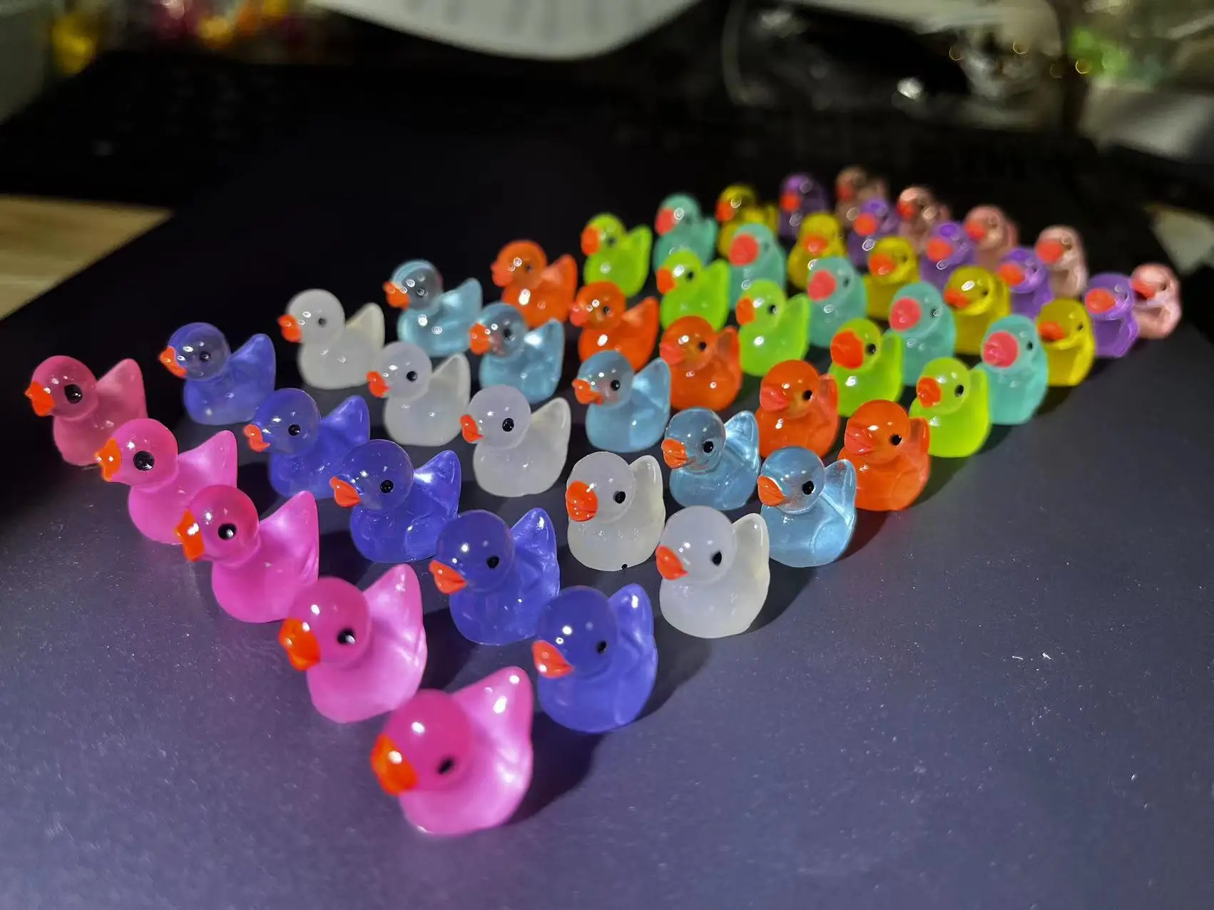 50PCS Colourful Mini Ducks Glow At Night Miniatures Fairy Garden Decoration Fluorescent 10 Colour Duck Home Decor Accessories