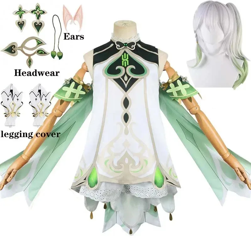 Nahida Cosplay Lesser Lord Analysing Full Set Dress Ears Wig Nahida outfits for Comic Con.
