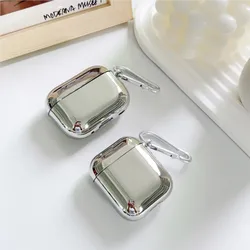 Electroplate Earphone Case For Airpods 1 2 3 Pro Protective Cover For Apple Airpods Pro 4 Case Silver Metal With Keychain Box