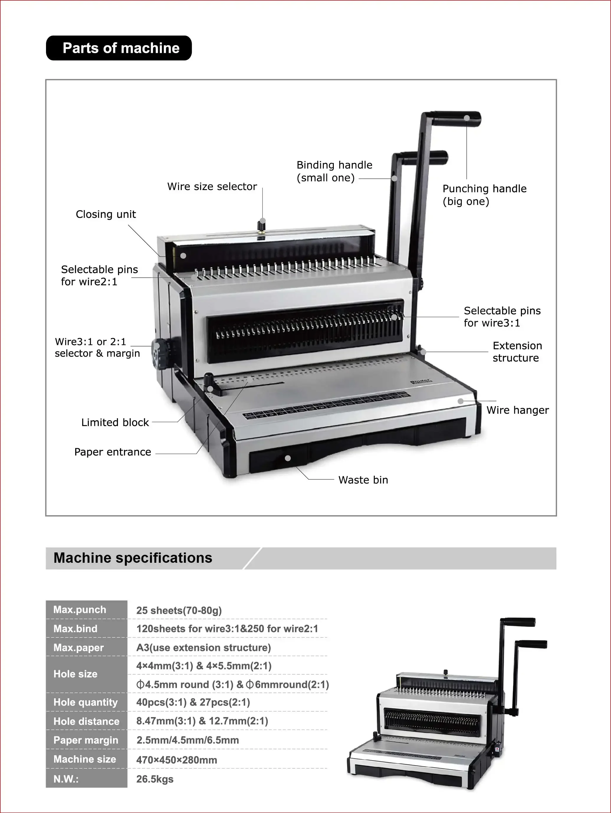 CYTT2930 Wire 3 1 and wire2 1 2-in-1 punching and binding machine Multi-functional binding machine for 25 sheets 70g paper