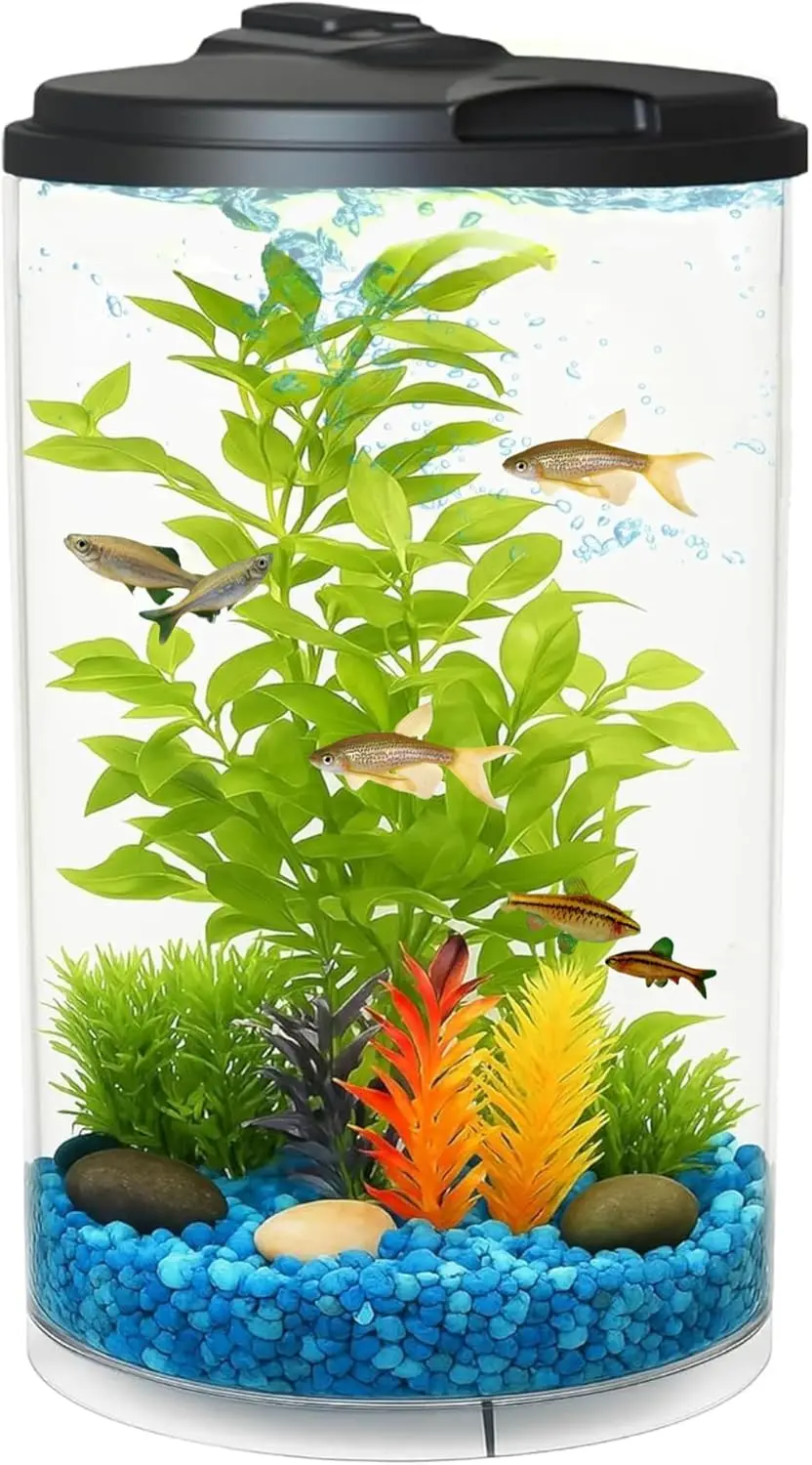 

3-Gallon 360 Aquarium with LED Lighting (7 Colors) & Power Filter, Ideal for Tropical Fish, Crystal-Clear Clarity