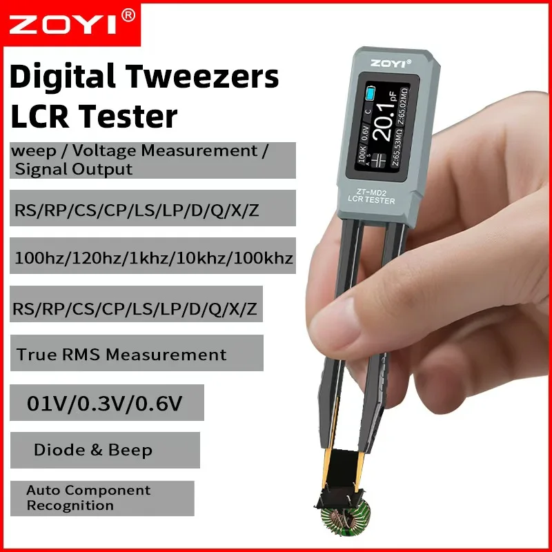 ZOYI MD2 Smart Digital Tweezers LCR Meter High Precision Resistance Capacitance Inductance Diode Tester 100kHz
