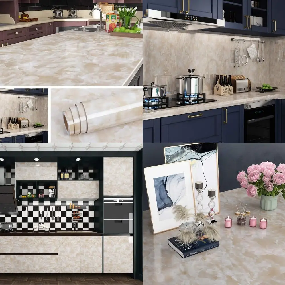 

Peel and Stick Marble Contact Paper Waterproof Vinyl for Countertops Beige 36 Inch Countertop Covering Waterproof Wall Paper