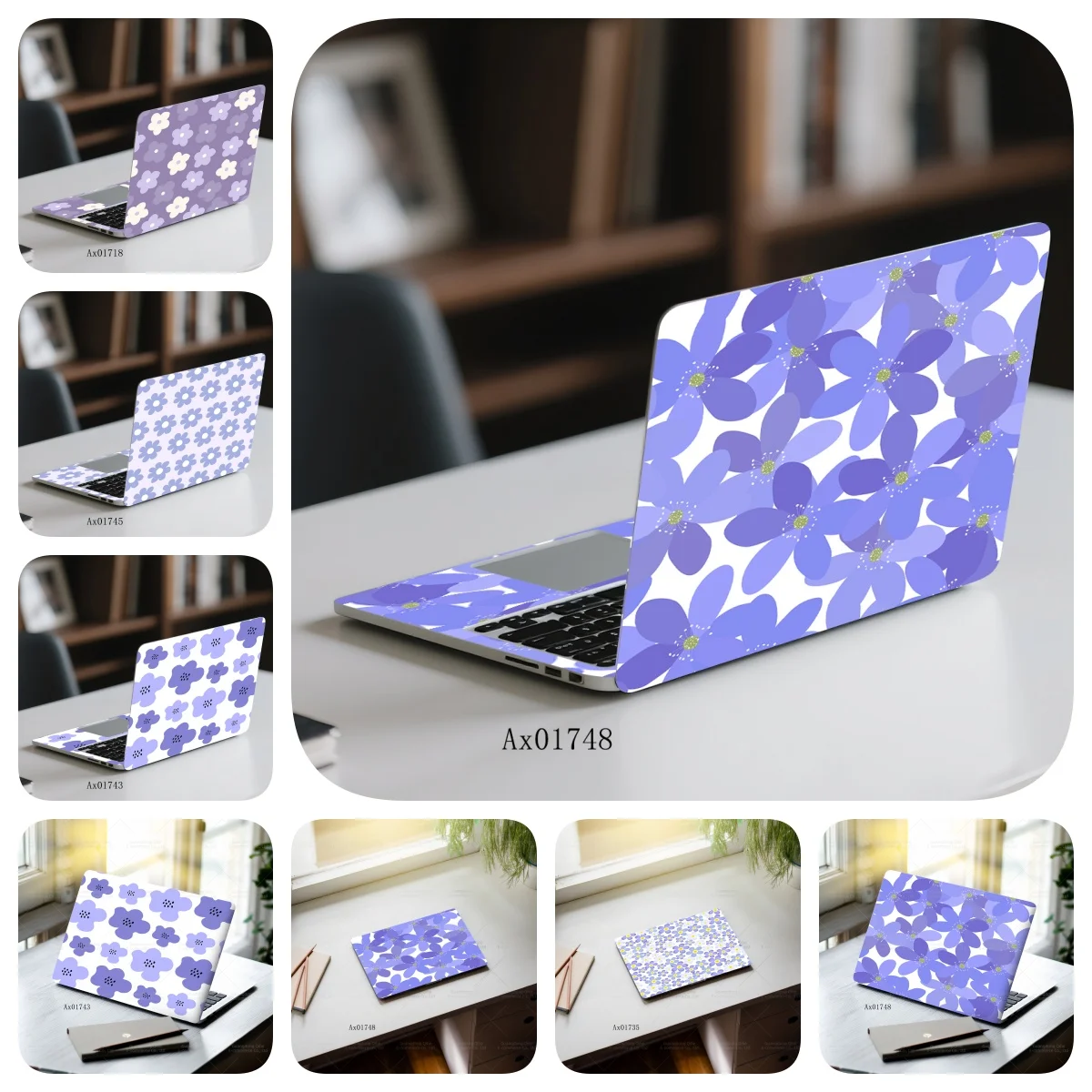 

2 Pcs 15.07*10.82 Inches Layered Purple Floral Laptop Skin Sticker Full Cover MacBook Tablet Keyboard PC Waterproof Cute Crafts