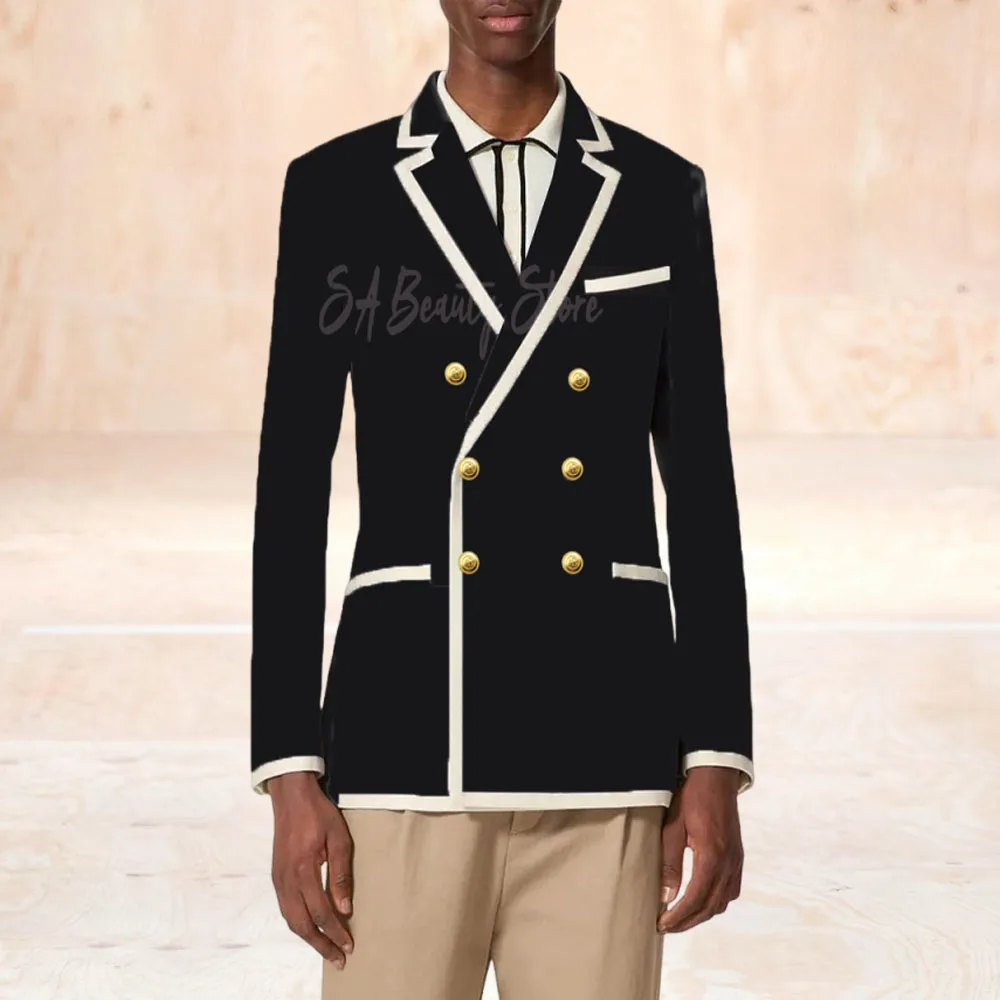 

Black wool blend Man Suit Jacket double-breasted Man Blazers Men's fashionable short coat High quality men's banquet Jacket