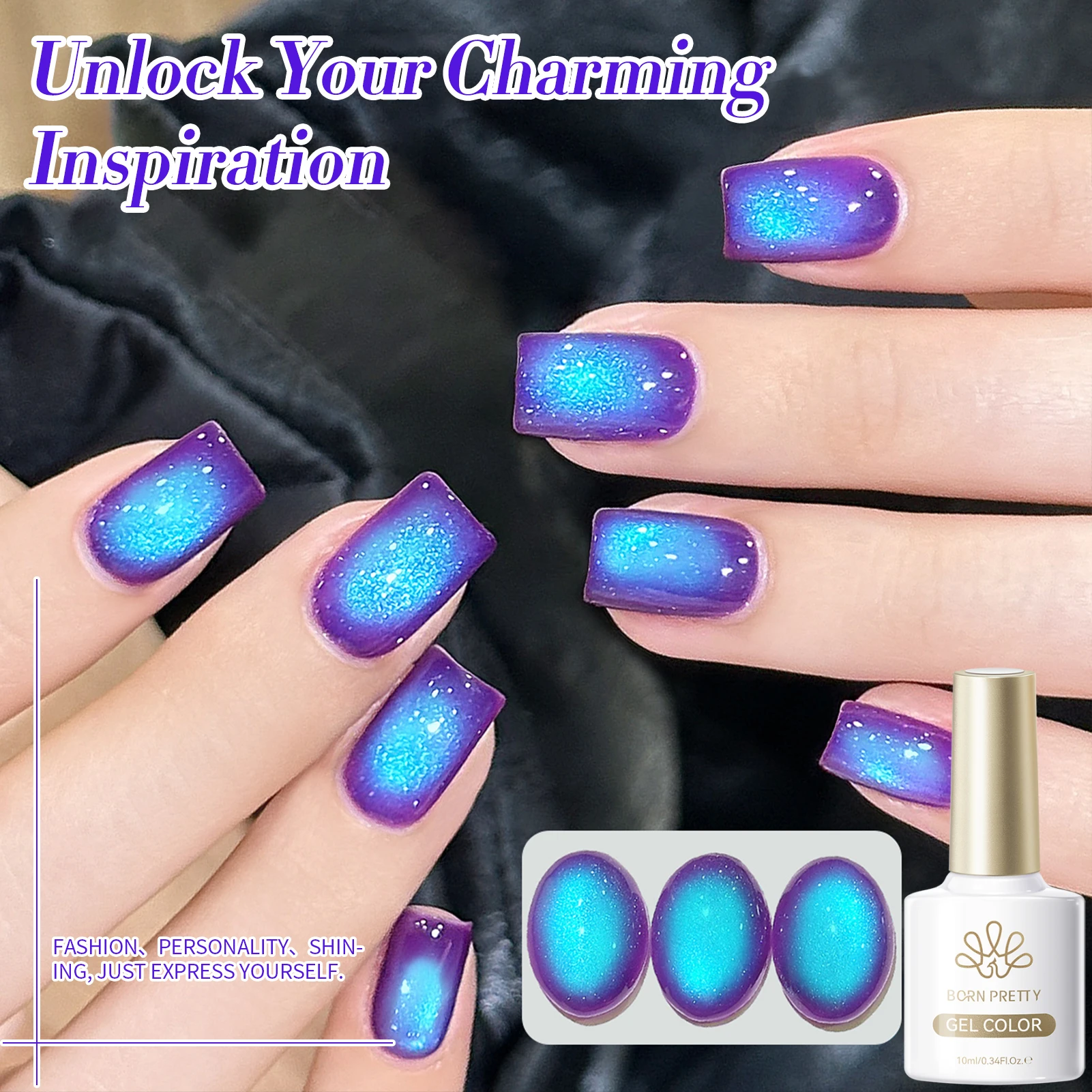 BORN PRETTY 1/2PCS Esmalte de Uñas Magnético con Efecto Burbuja en Rosa Maracuyá y Azul Arándano, Secado con Lámpara UV/LED, Larga Duración