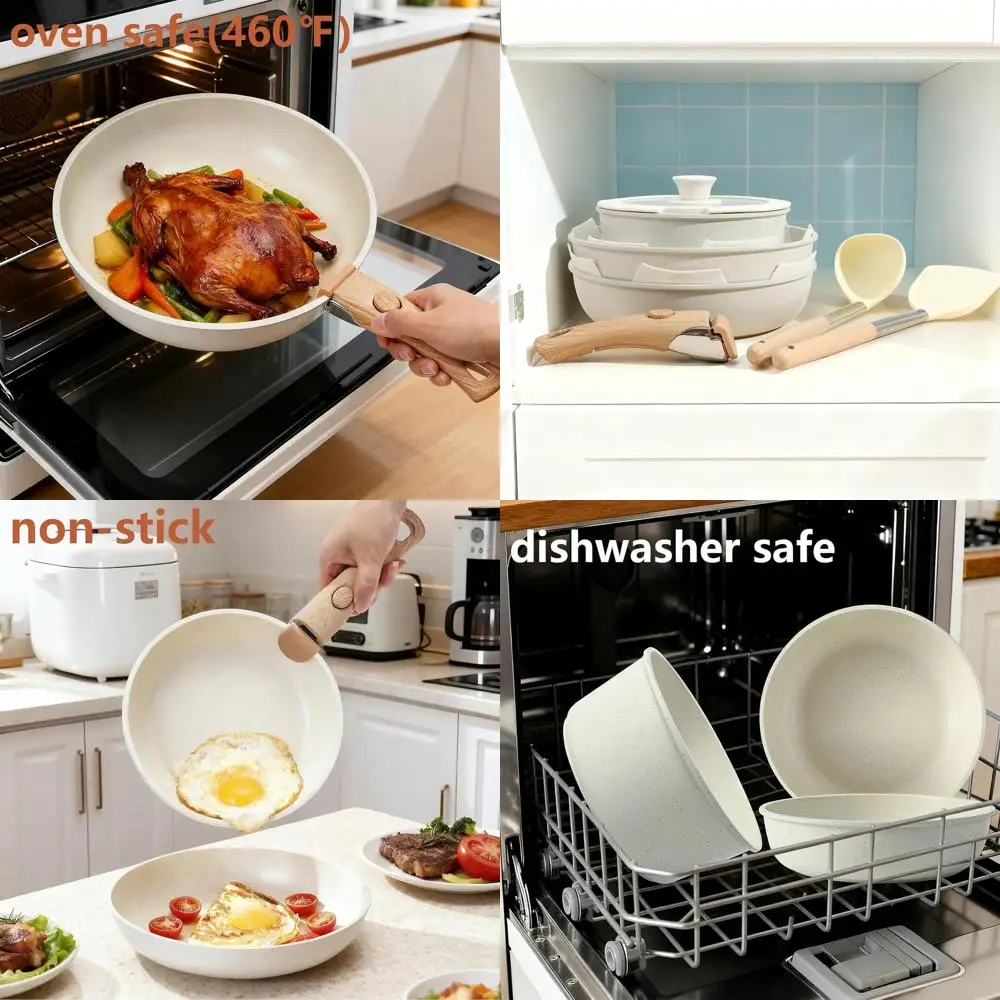 

15-Piece Detachable Handle Cookware Set with Non-Stick Pots and Pans in White