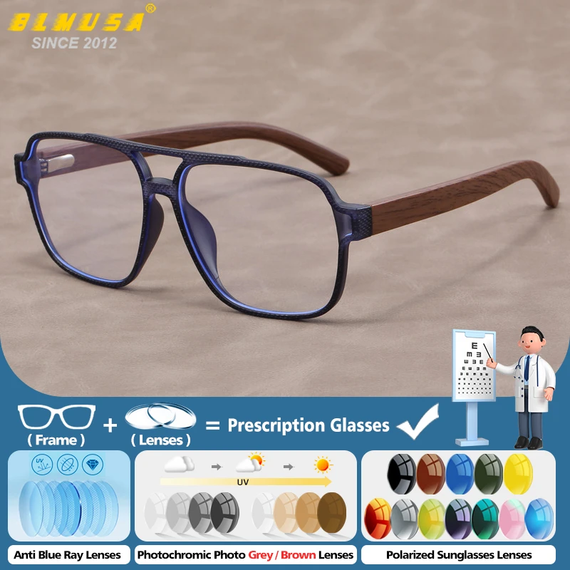 

BLMUSA Men Fashion Pilot Large Frame Anti Blue Light Prescription Glasses Progressive/Photochromic/Myopia Optical Eyeglasses