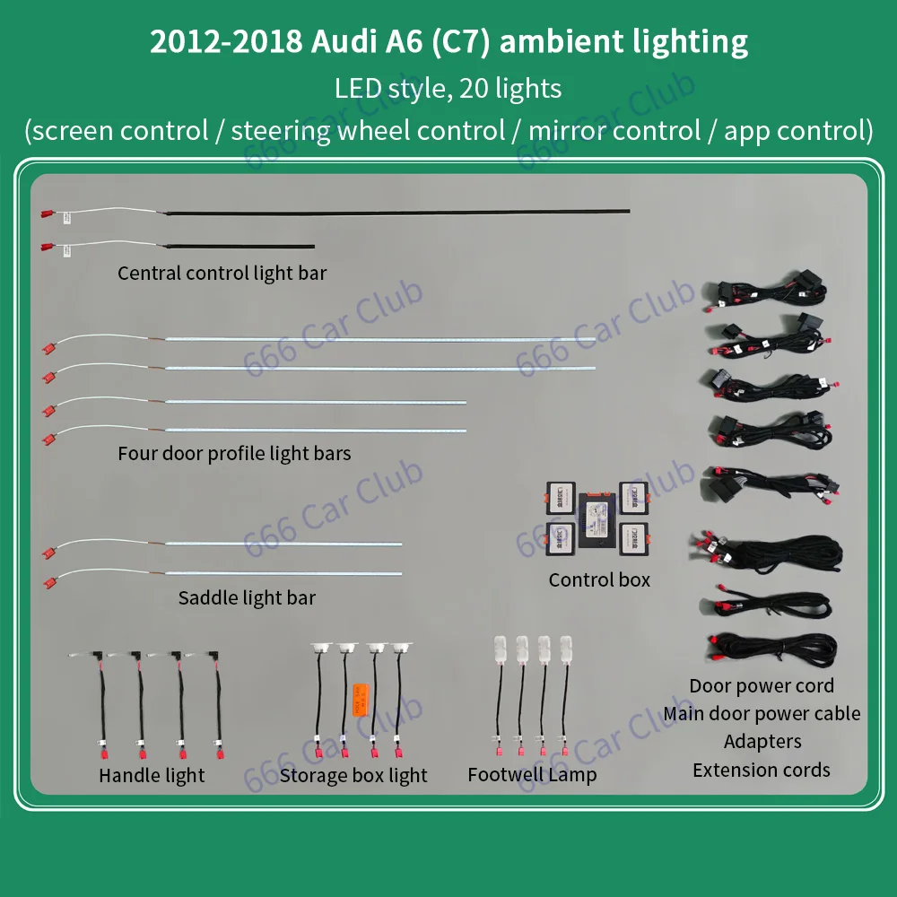 21 kolorów oświetlenie otoczenia dla Audi A6 C7 2012-2018 MMI Bluetooth kontrola aplikacji przyrząd do drzwi samochodu dekoracyjna lampa klimatyczna