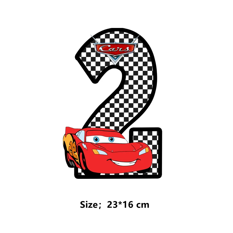 Samochody Pixar błyskawica McQueen naszywki na odzież urodziny szczęśliwe numery 0-9 łatka termotransferowa DIY naklejki zaopatrzenie firm prezent