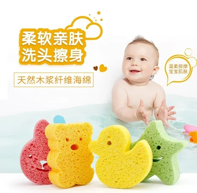 New  Cute Rabbit Baby Bath Cotton Bear Duck Children Bath Wood Pulp Sponge Bath Wipe Baby Water Playing Toy