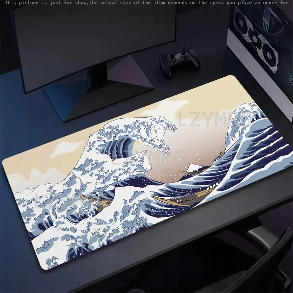 لوحة ماوس تنين وموجة يابانية كبيرة من المطاط المضاد للانزلاق ملحقات مكتب الكمبيوتر لوحة ماوس للمكتب والألعاب لوحة المفاتيح حصيرة ديكور البساط #4
