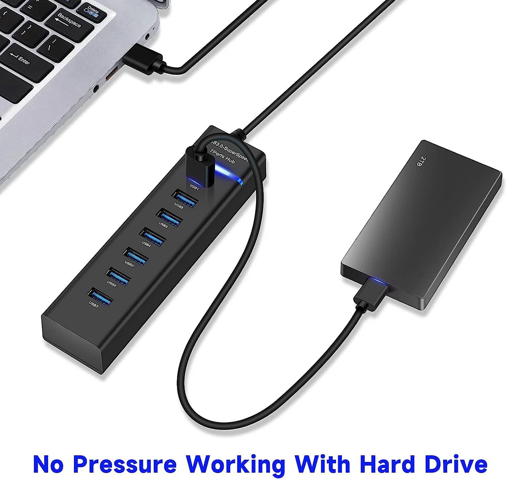 Divisor de Hub USB com 7 Portas, Multi Hub, 3.0, 2.0, 30 cm, 120cm, Cabo, Acessórios de Computador, PC, Desktop, Laptop, PC