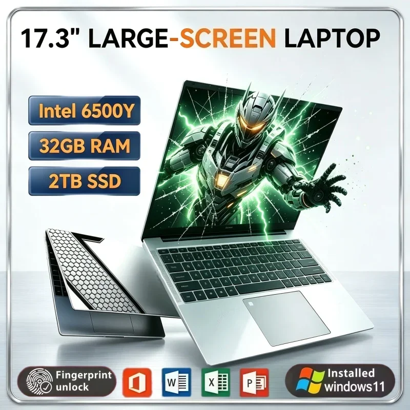 17.3" HD Portable Computer Intel 6500Y 32GB RAM 2TB SSD Windows 11 Lightweight Notebook For Study Office