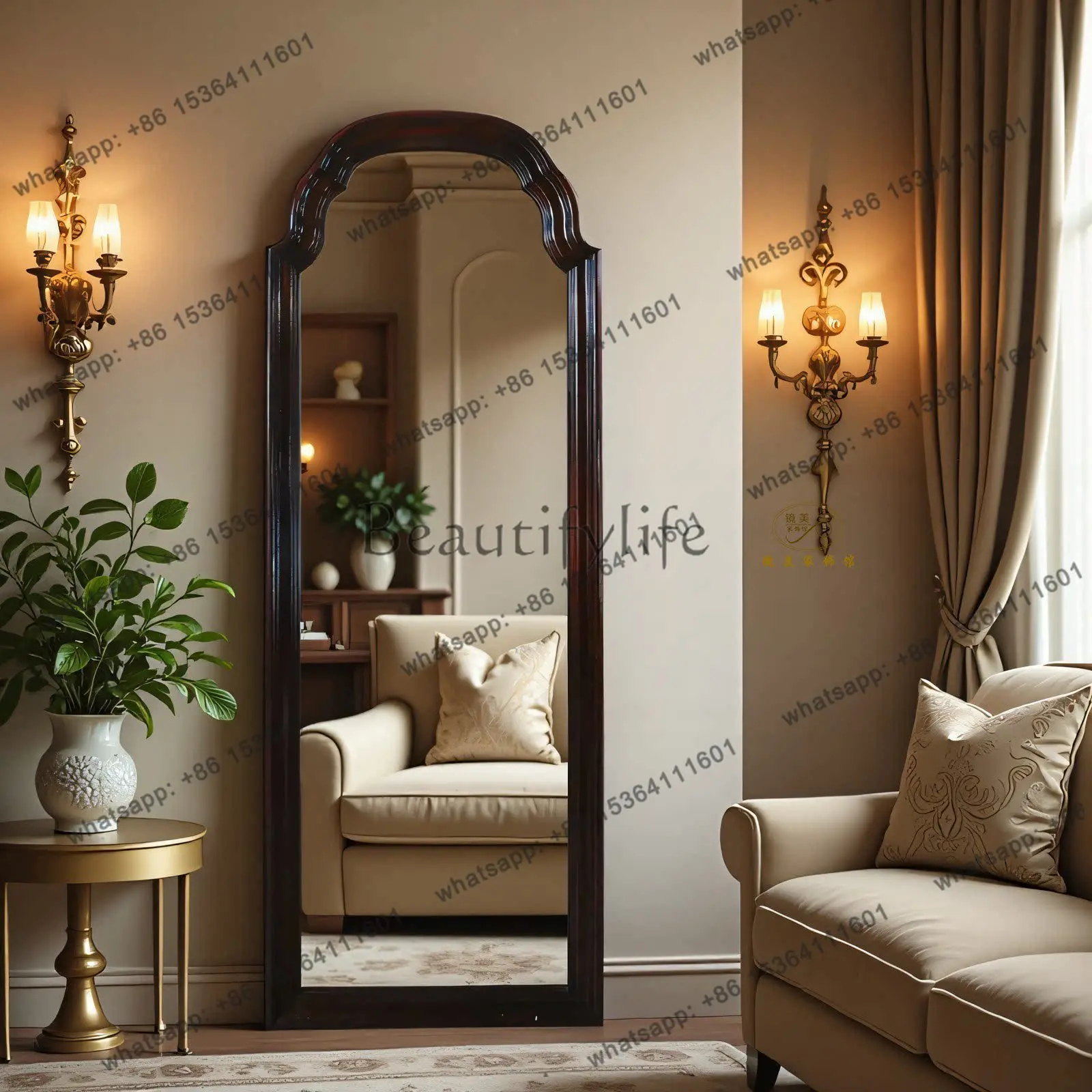 French retro full-body mirror American home wall-mounted porch fitting mirror