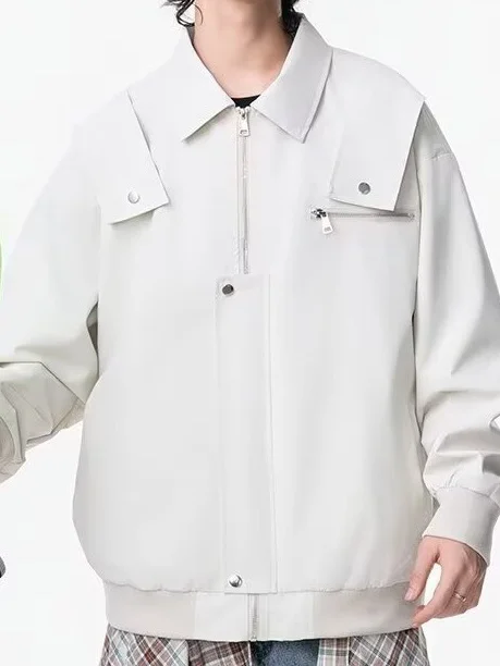 

American Sle Casual Long Sve Workwear Jaet Zipper Design Loose Fit Baseball Coat Haome And Cool Autumn Men's Clothing