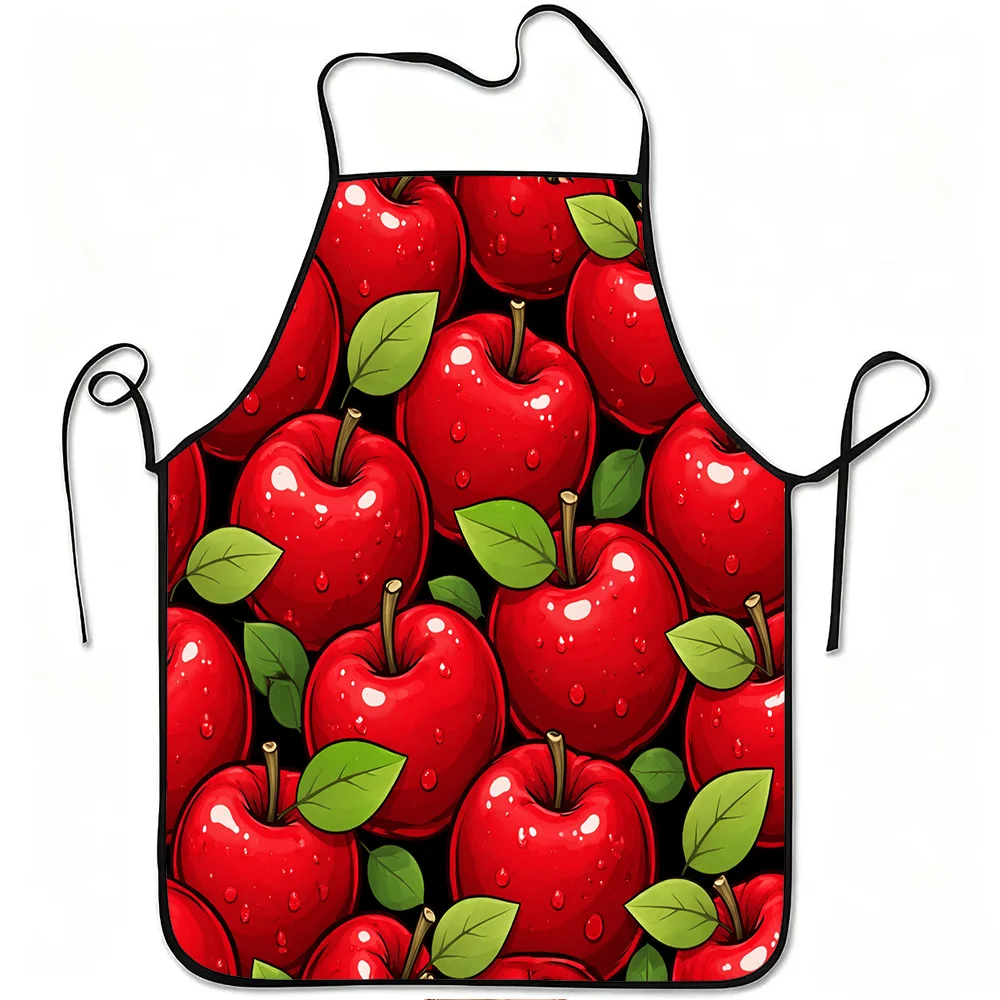 1pc Red Apple Pattern Funny Print Apron, Durable And Easy to Clean, Adjustable Waistband, Polyester Material, for Kitchen Cookin