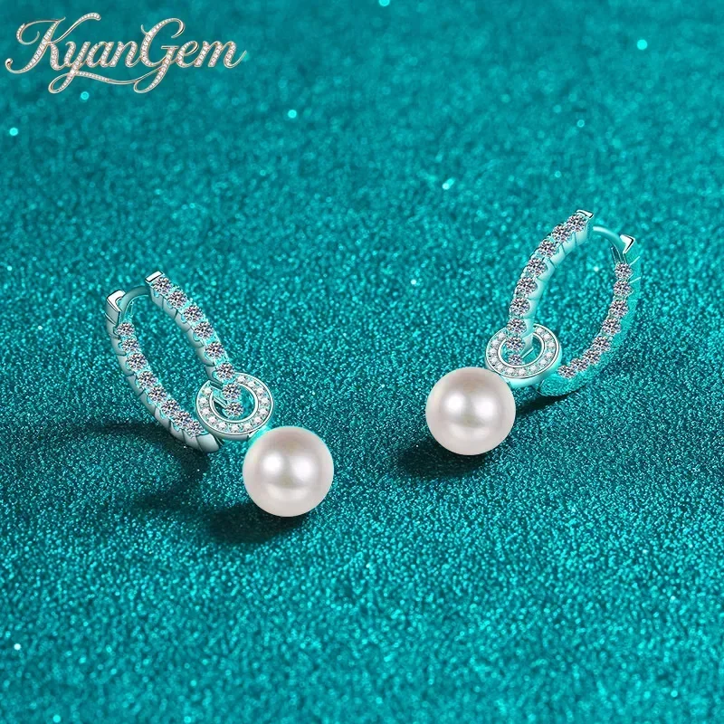 KyanGem 18K Gold Inlaid Women's Earrings 18K  Platinum 5A Freshwater Pearl Inlaid 1.1 Carat Moissanite Earrings Buckle Fashion