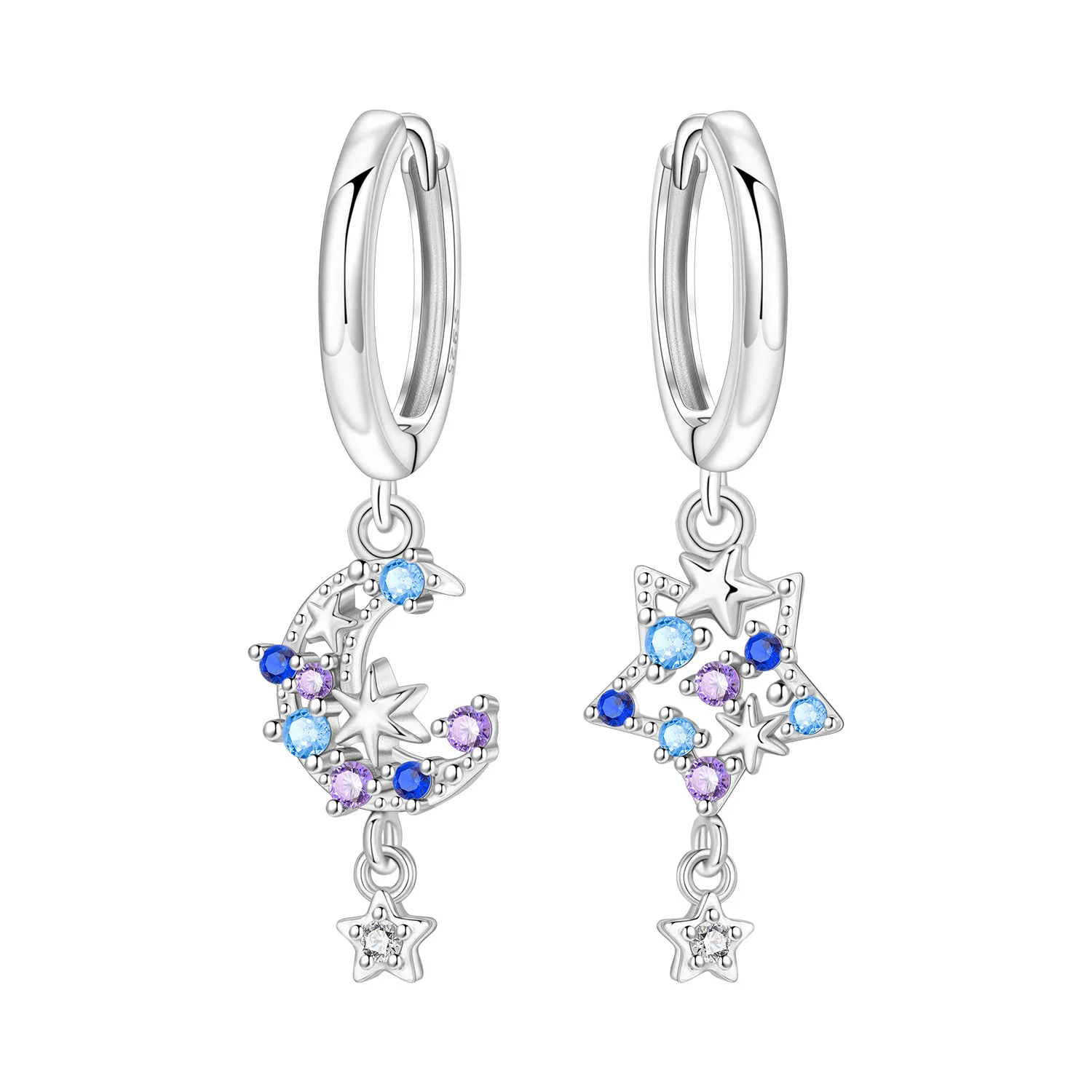 CYCUFF 925 Sterling Silber Lila Blauer Stern Mond Tropfenohrringe Damen Ohrringe Charm Trendiger Schmuck Hochzeitstag Geschenke