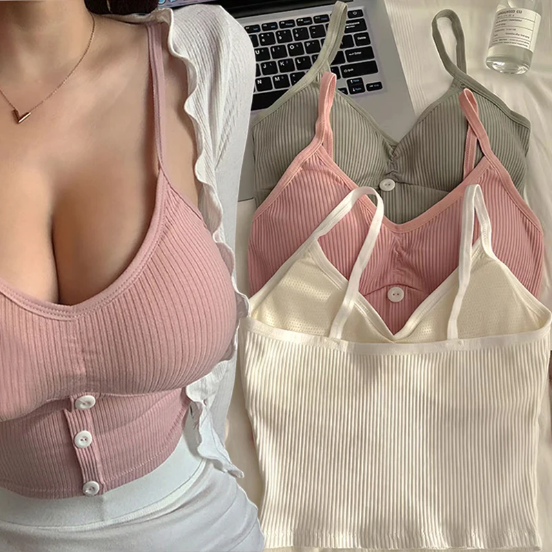 

Women Summer Elastic Crop Top Camisole Sleeveless T Shirt Spaghetti Vest Knitted Camis Female Vest Tops White Black Intimates