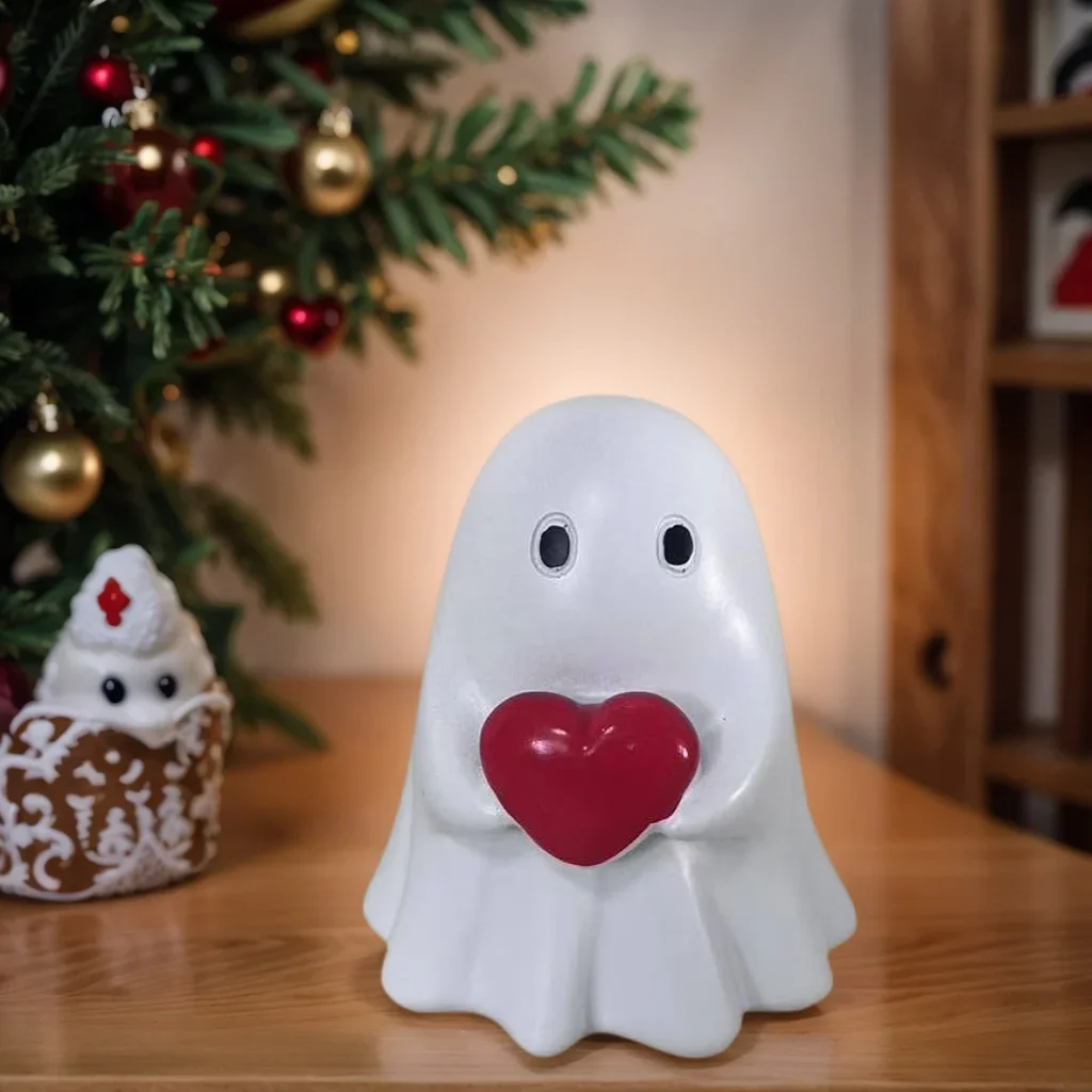 3/5 pcs Halloween Cute Ghost Statue Resin Middle Finger Ghost Figurine 8.5cm Kawaii Horror Desk Shelf Home Decor Gift